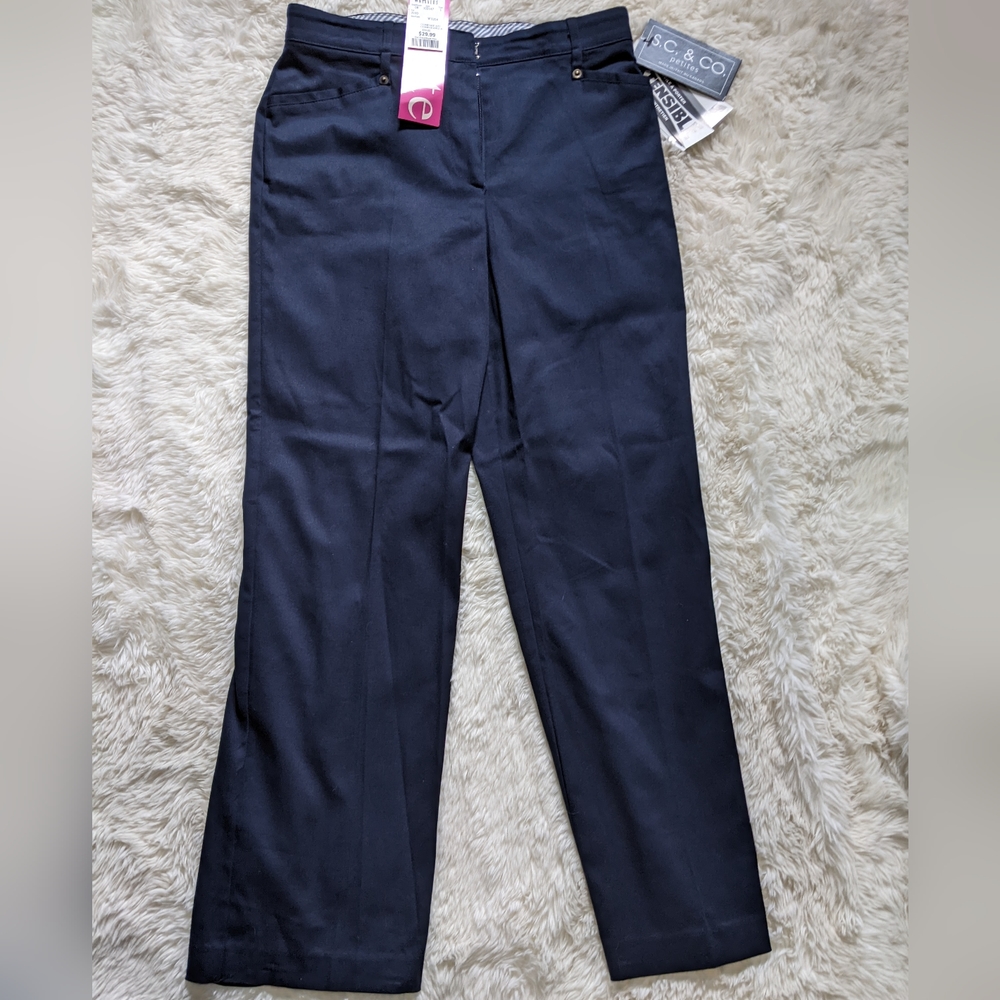 S. C. & co. Petites Navy Blue Straight Leg Trouser Dress Pants slacks, petite 8P